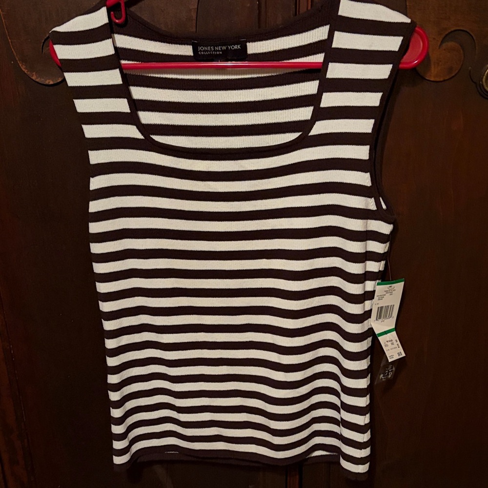 Jones New York Black and White Striped Ribbed Tank NWT
